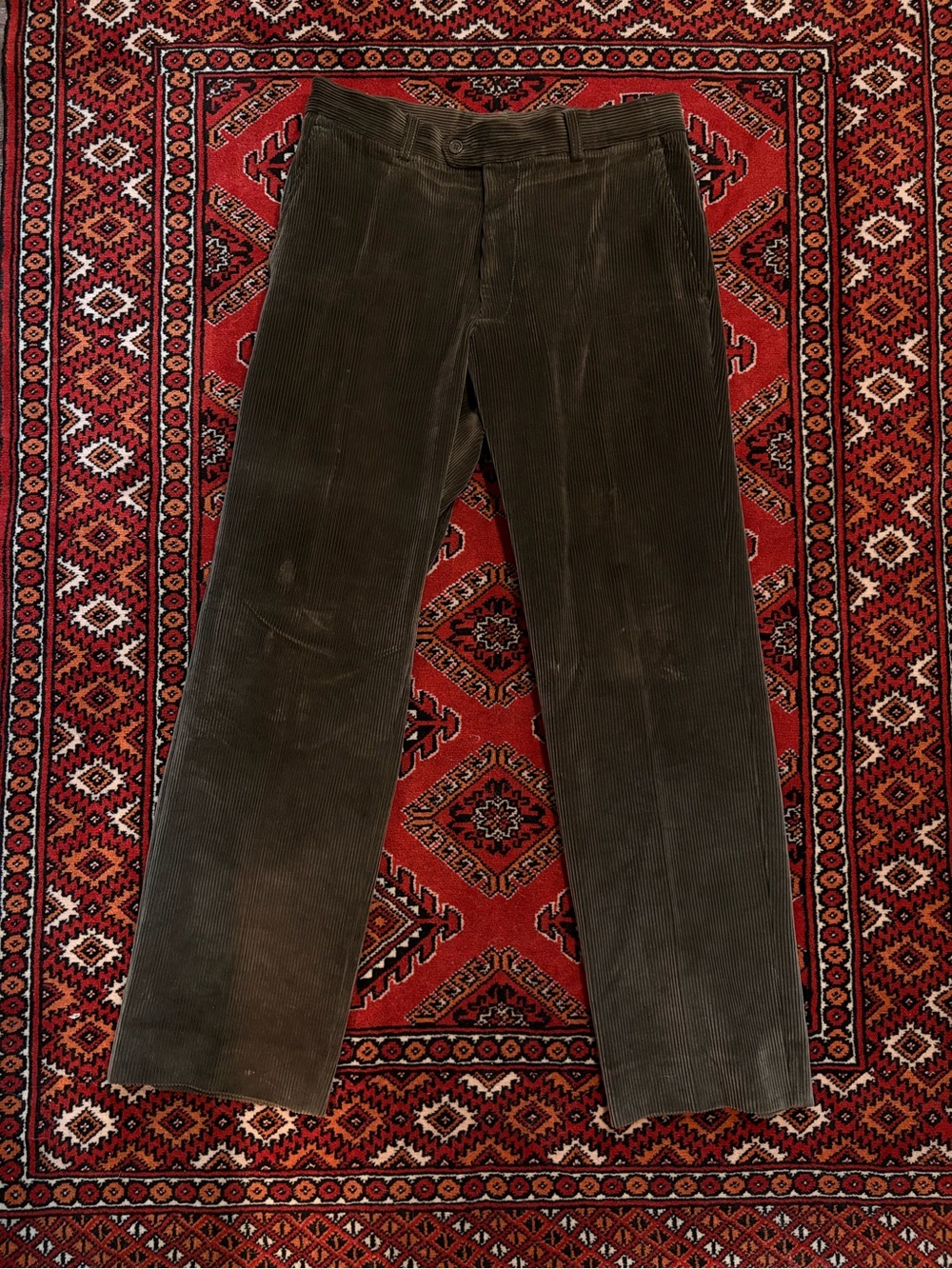 Men's Olive Corduroy Trousers — Classic Straight Fit